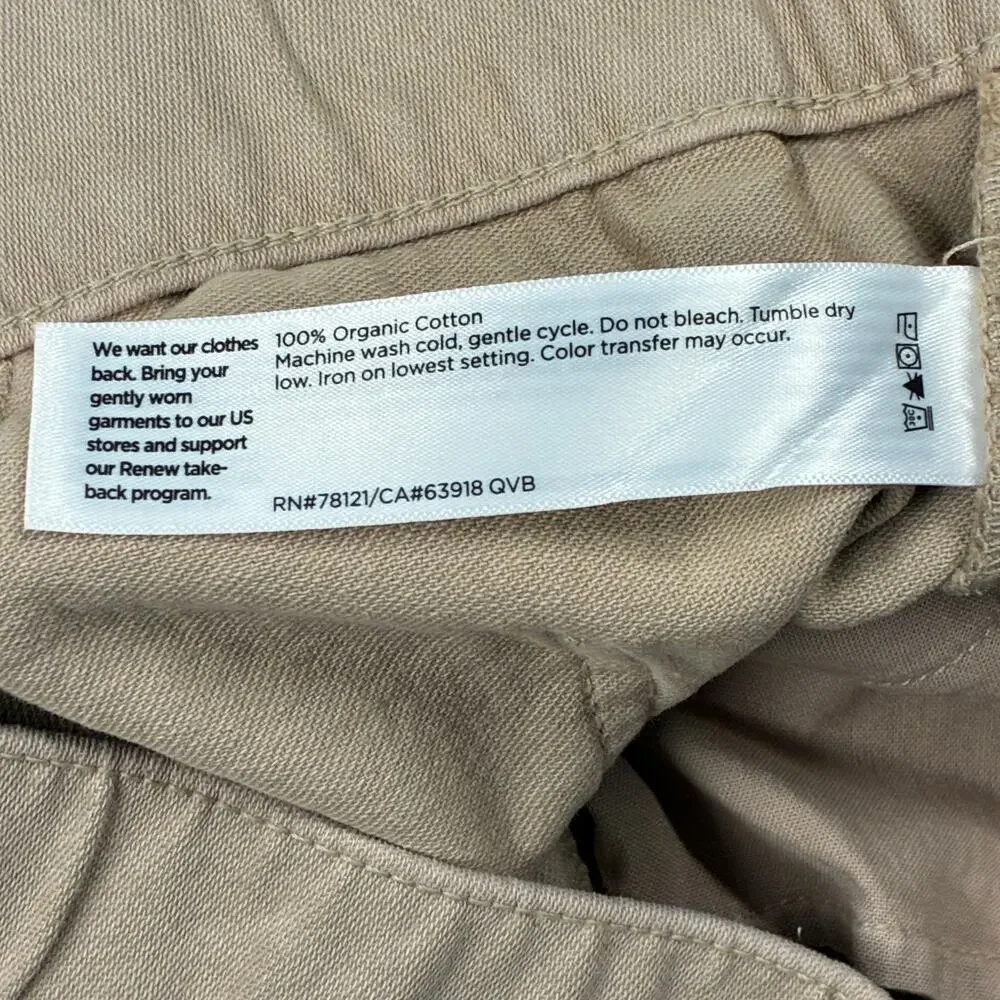 Eileen Fisher Ankle Pants Womens XS Tan Elastic Waist Organic Cotton Twill Crop